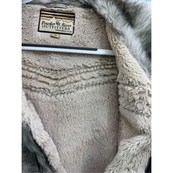 Powder River Outfitters Womens Tan Brown Faux Leather Fur Embellished Jacket Siz - Picture 6 of 8
